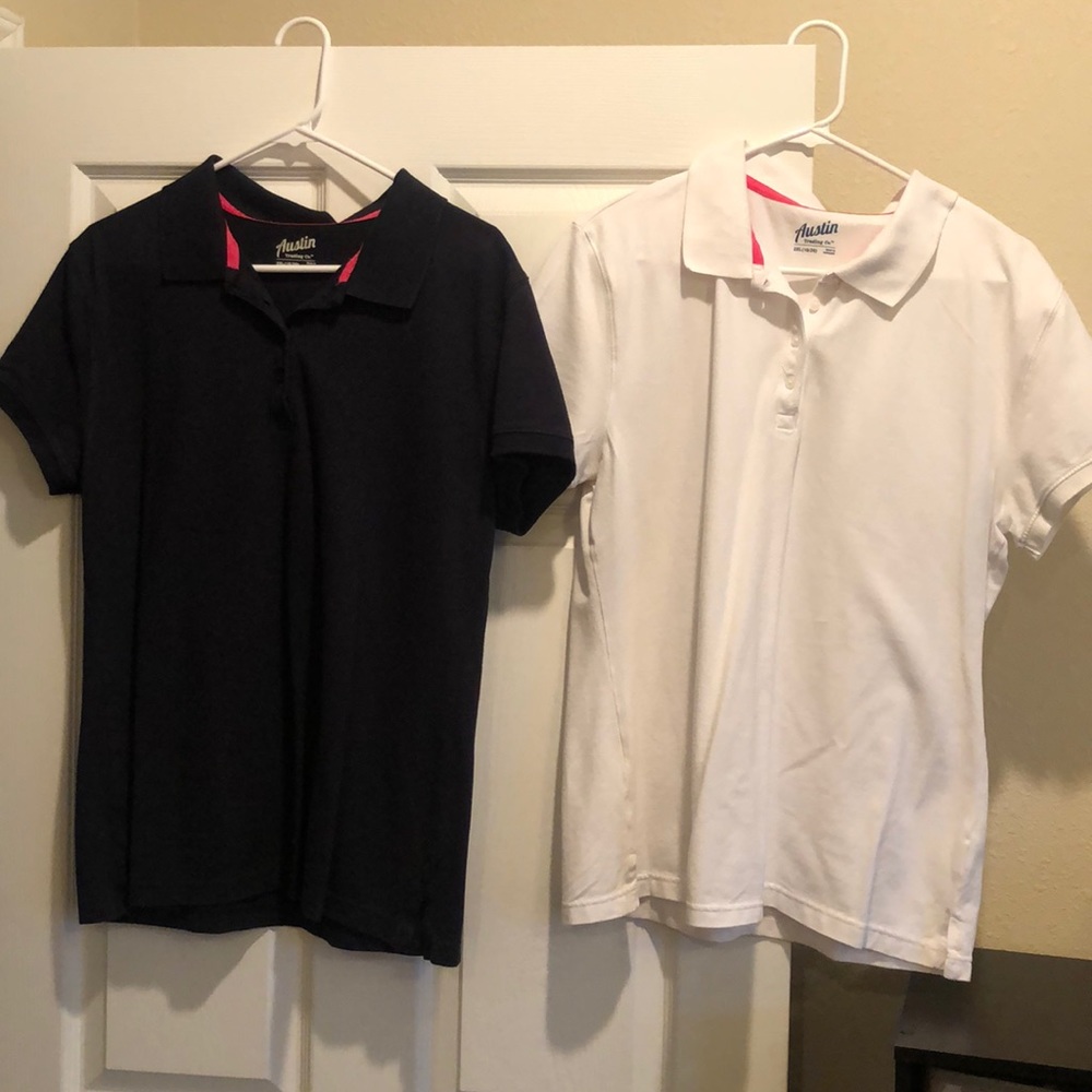 1- Blue and 1-white polos (Austin) for both